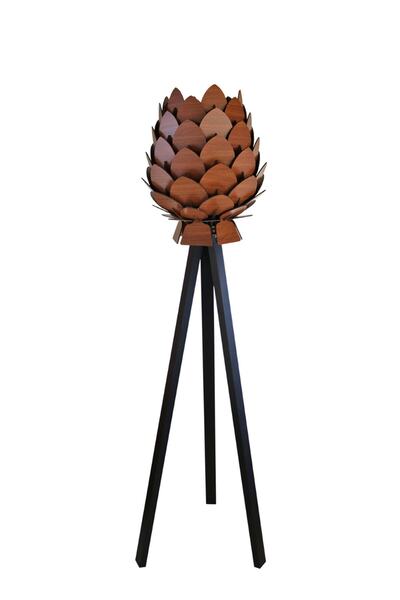 3D SERGİ Lambader - Dekoratif Ahşap Kozalak Lambader Hisar Cevizi / Koyu Kahve Ayak