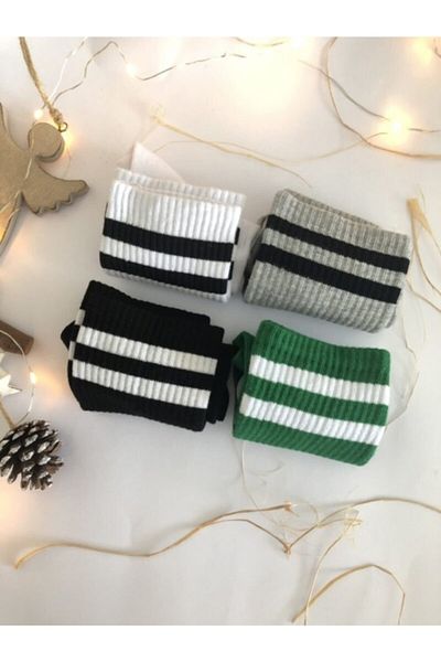 çorapdunyam Unisex 4-Piece Colorful Striped College Tennis Trend 1 Quality Socks Hgy5533