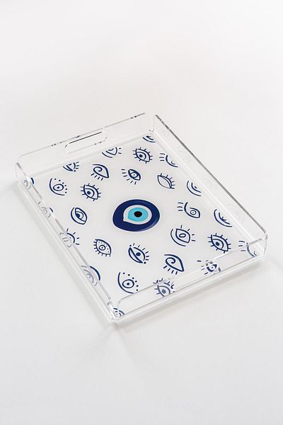 Queen Bee İstanbul Eyes Patterned Plexiglass Tray 40cm X 30cm
