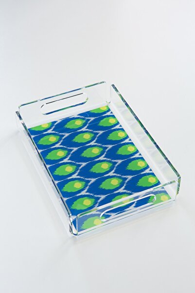 Queen Bee İstanbul Ikat Blue Desenli Pleksi Tepsi 25cm X 17 Cm