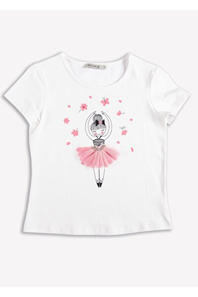 Ozmoz By Mukadder Özden Ballerina Printed White Girl's T-shirt
