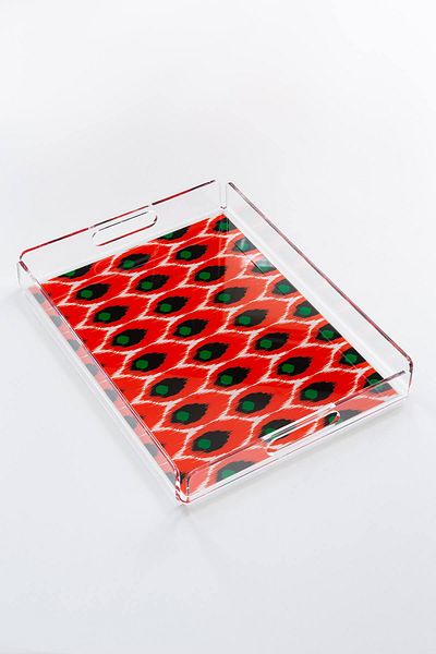 Queen Bee İstanbul Ikat Coral Patterned Plexiglass Tray 40cm X 30cm