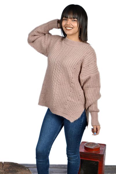 mykonsept Side Slit Women's Wool Sweater Powder