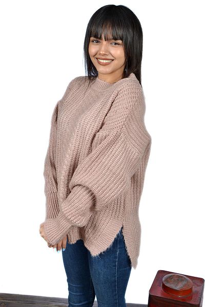 mykonsept Side Slit Women's Wool Sweater Powder