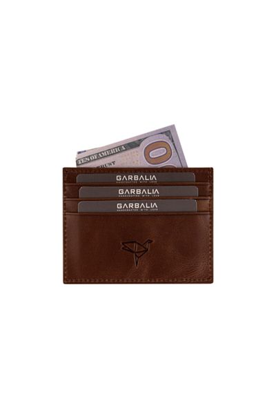 Garbalia 100% Χειροποίητο Crazy Leather Διπλής Όψης Unisex Καφέ Θήκη Κάρτας Χαρτοφυλάκιο Χρημάτων
