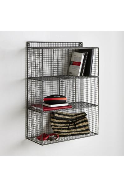 GO DEKOR Kafes (Grid) 5 Gözlü Duvar Rafı & Duvar Kitaplığı - Siyah