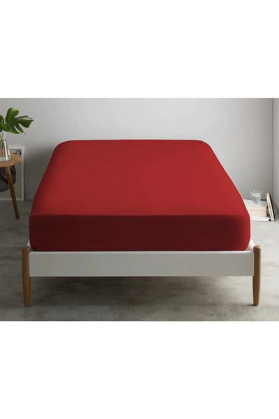 Şanlı King Size Combed Cotton Elastic Bed Sheet 180 X 200 cm Red