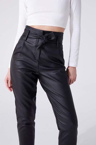 BERFUĞ KIRAN High Waist and Belted Leather Carrot Trousers