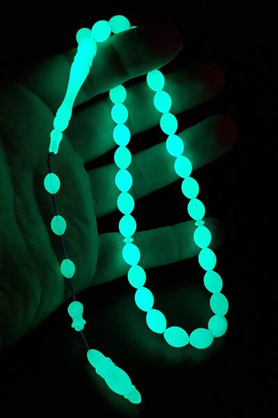 OTTOTESBİH Cadou pentru bărbați, culoare albastră, 7x11 mm, verde fosforescent, pisică ochi, mărgele de rugăciune