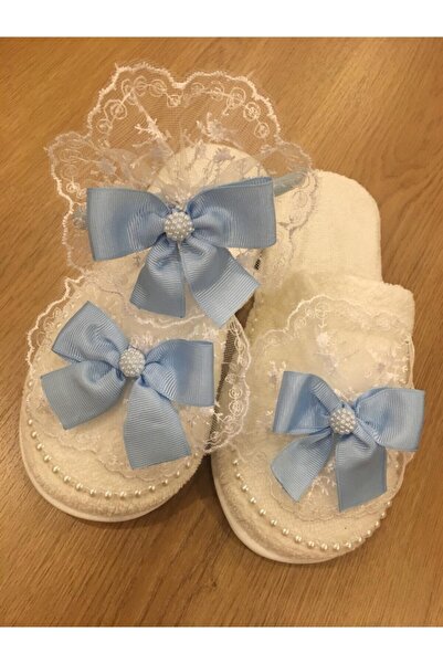 Azebu Mavi Kurdelalı Lohusa Terlik Taç Takımı