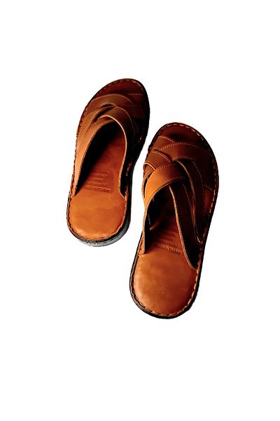 KAPAR Genuine Leather Tan Braided Slippers