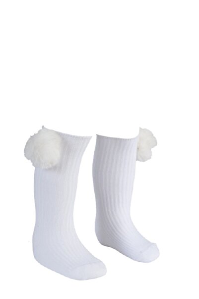 BEBEĞİME ÇORAP Βρεφικές κάλτσες για κορίτσια - Κάλτσες για κορίτσια Λευκές κάλτσες γόνατο με πομπόν 2-3 ετών Κορίτσι / Μωρό