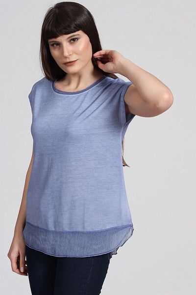 Seamoda Tricou din șifon spălat cu ulei - albastru