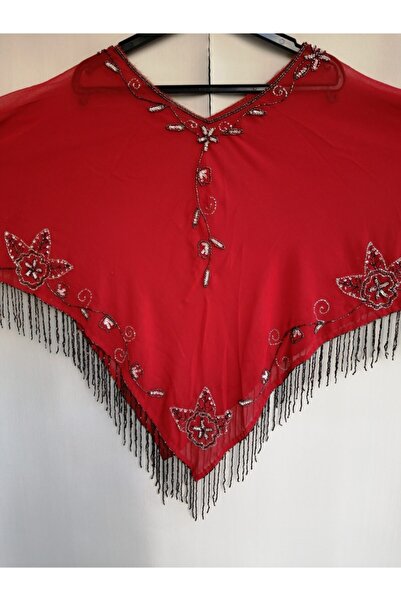 Butik Tülin Narçiçeği Otantik Krep Şifon El İşi Boncuk Nakışlı Abiye Panço Şal