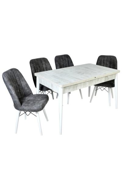 Efe Mobilya Antik Beyaz Gold Kelebek Açılır Ahşap Ayaklı 4 Kişilik Yemek Masası