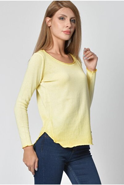 Cotton Candy Round Neck Long Sleeve T-Shirt - Yellow