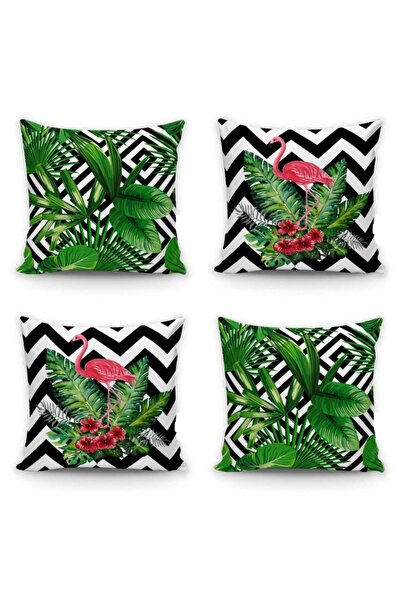 Alkan Homes غطاء وسادة مطبوع رقميًا مكون من 4 قطع من Flamingo