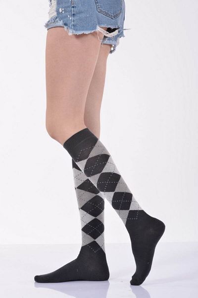 Lateks Çorap Idilfashion Women's Plaid Knee Socks - Smoke - B-Art013 (Single)