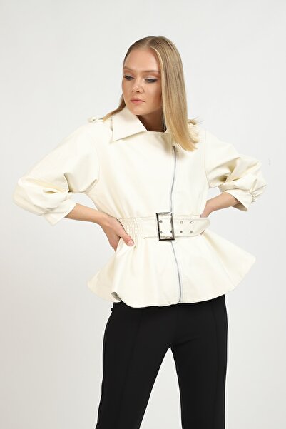 MOGS 24811 Μπουφάν διπλό στήθος με μπαλόνι μανίκι ελαστική μέση