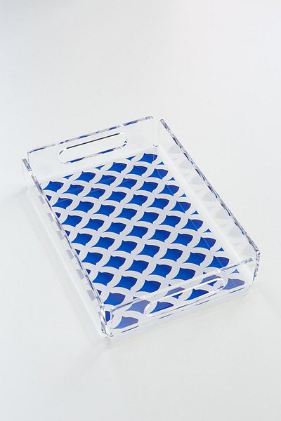 Queen Bee İstanbul Deep Blue Patterned Plexiglass Tray 25cm X 17 Cm