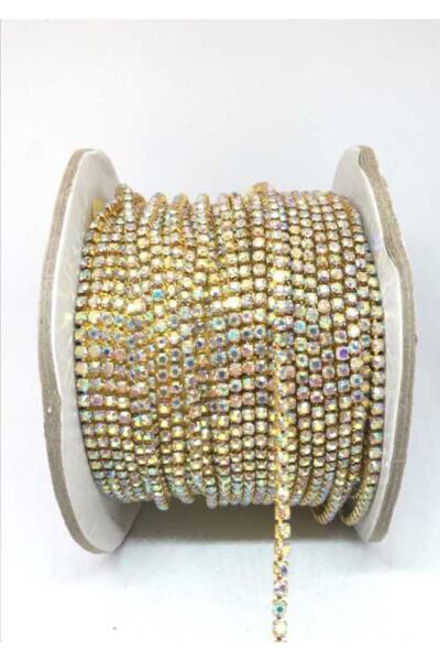 yiğit aksesuar Ss12 (3MM) Gold Kasa Kristal Sık Şerit Janjan 3 Metre