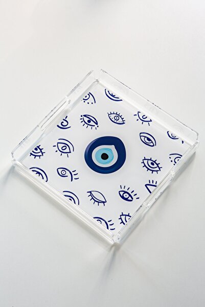Queen Bee İstanbul Evil Eye & Eye Patterned Plexiglass Tray 25cm X 25 Cm
