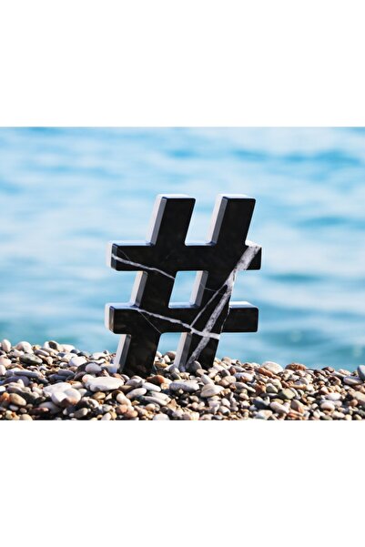 Siyah-beyaz Mermer Hashtag Dekoratif Obje