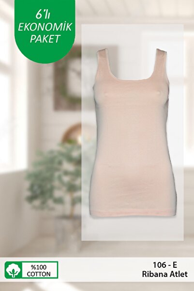 Malabadi Kadın Ten 6 Lı Paket E Serisi 100% Pamuk Ribana Kalın Askılı Atlet 1...