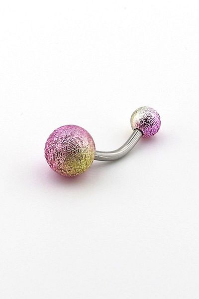 Solfera Pink Yellow Colored Banana Belly 8mm Ball End Steel Piercing P455g