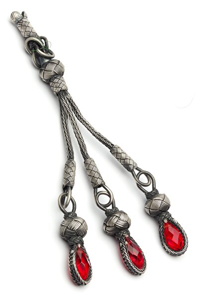 OTTOTESBİH Επικάλυψη με οξείδιο κόκκινης πέτρας 3 τεμαχίων - 11,8 γραμμάρια Ασημένια φούντα Kazaz 1000 καρατίων