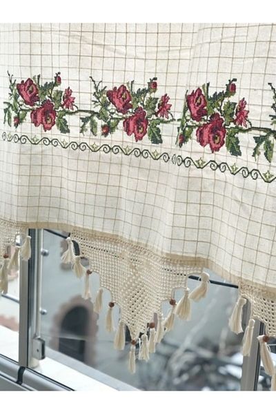 Pamuk Evim Buldan Cross Stitched Curtain