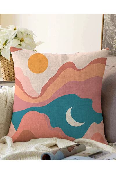 Realhomes غطاء وسادة رمي محبوك على الوجهين بألوان الباستيل بتصميم القمر والشم...