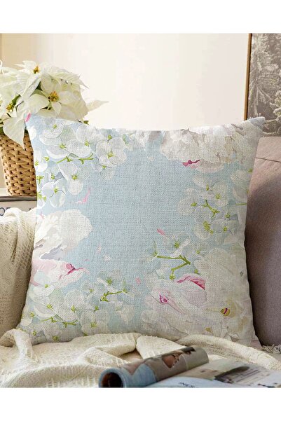 Realhomes Çift Taraflı Renkli Zeminli Beyaz Çiçek Desenli Dijital Baskılı Mod...