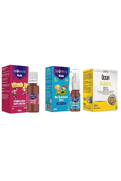 VeNatura Kids D3 400 Iu Takviye Gıda+d3 400 Iu Sprey 20 Ml+kids B12 Metılkoba...