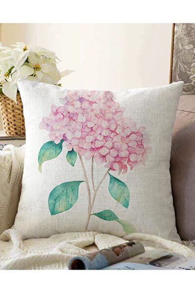 Realhomes Çift Taraflı Beyaz Zeminli Renkli Ortanca Çiçek Motifli Dijital Bas...