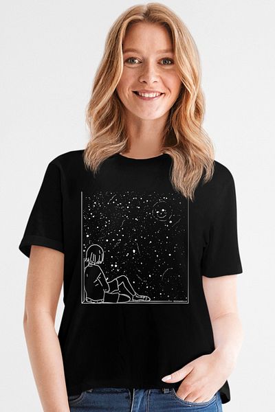 ROCKANDROLL Tricou negru cu mânecă scurtă Universal Smile pentru femei