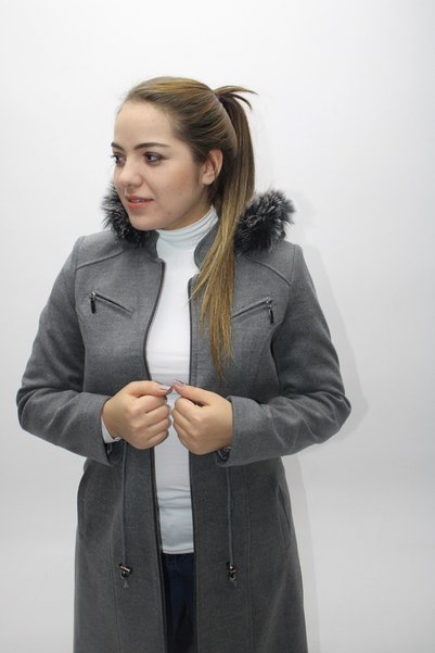 KMK Women's Stamped Hooded Fur Coat