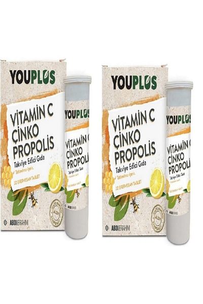 Youplus Vitamin C Zinc Propolis 20 Effervescent Tablet 2-Pack Advantage Package