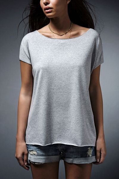BASIC&CO Eileen Viscose Gray Blouse - Boat Neck, Short Sleeve