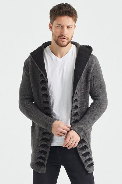 Tarz Cool Men's Smoked Patterned Poncho Knitwear Cardigan - Hrk2020r01s