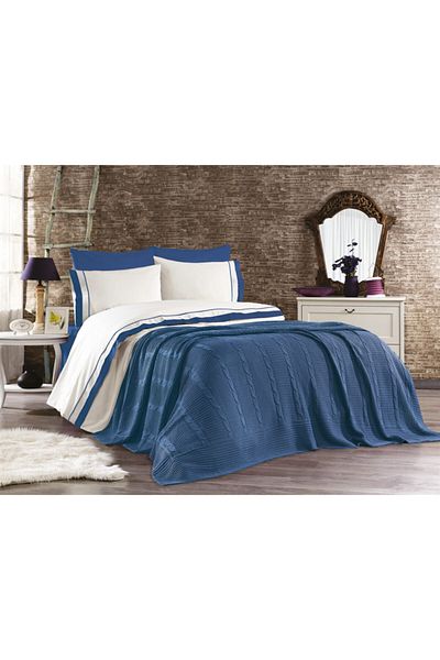 Minelya Home Collection Комплект от 7 памучни плетени одеяла Ahzen с двоен пълнеж за завивки, Малдив