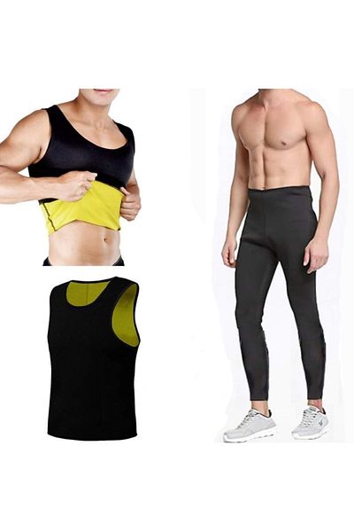 MultiFlexPro Hot Shapers Men's Neoteks Neoprene Tights and Tank Top Thermal Sauna Fitness Sports Tights Tank Top 2 Piece Set