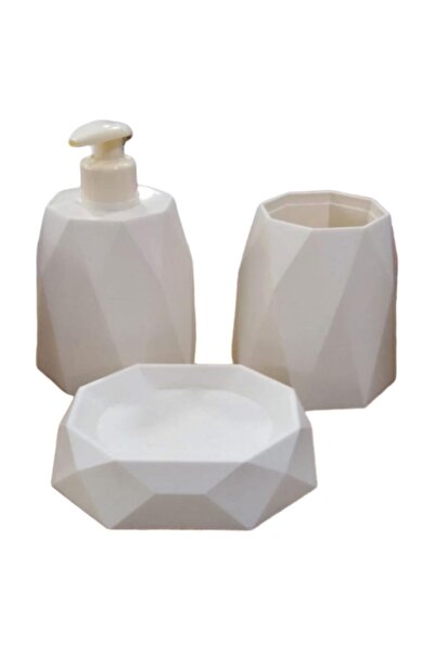 Oyks Banyo Seti Diamond 3 Parça Plastik Banyo Seti Bej