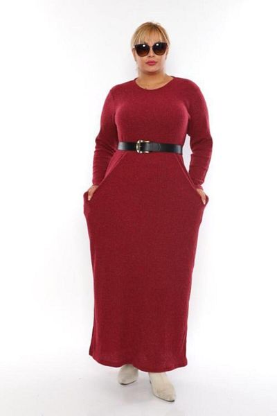 Şirin Butik Women's Large Size Red Camisole Fabric Long Dress