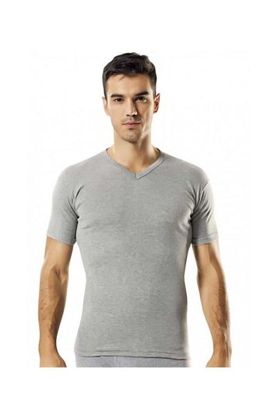 Tutku Pack of 6 V-Neck Ribbed Gray Men's Undershirt