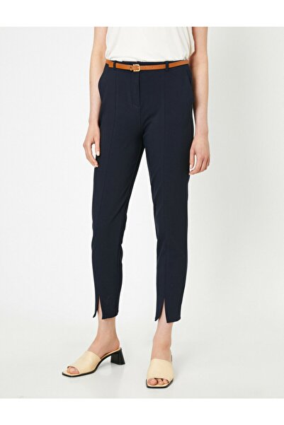 Koton Жіночі темно-сині штани з поясом і прорізними кишенями