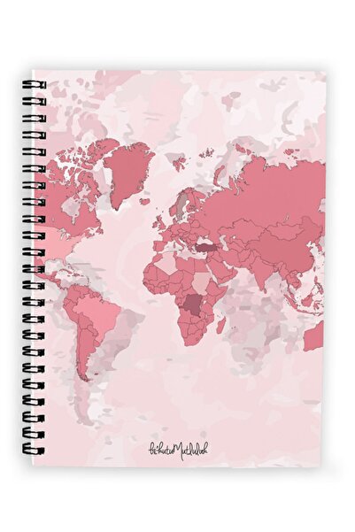 Bikutumutluluk Hediyelik - N012 A5 Tasarım Spiralli Defter - Dünya Haritalı N...