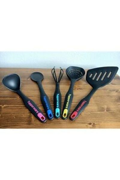 Tupperware Black Modern Fairy Set Spatula Mini Ladle Whisk Spoon Colander