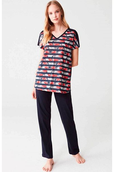 MOD Women's Navy Blue Patterned Pajama Set