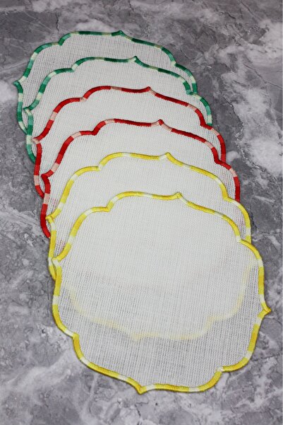 WEARE2 Set de 6 șervețele de cocktail cu efect de in, brodate, în culori roșu...